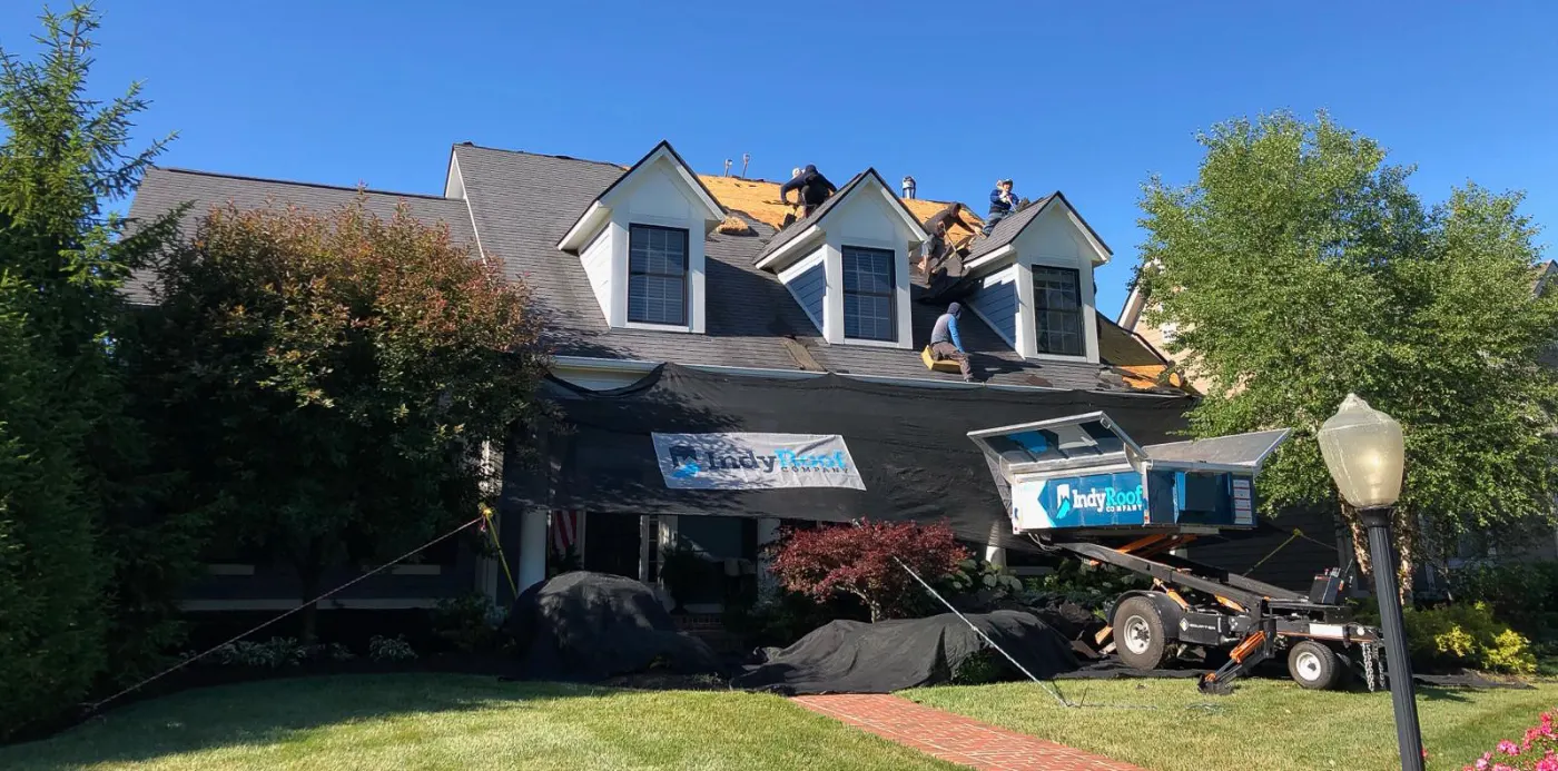 Tarping and dry-in on a Clarks Hill commercial roof